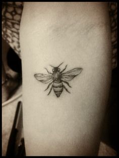 Black Ink Bee Tattoo Design For Forearm