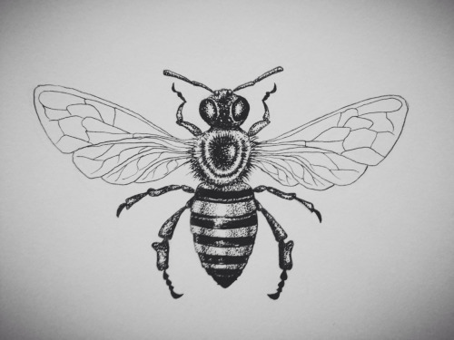 Black Ink Traditional Bee Tattoo Design