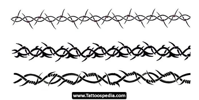 Black Three Wristband Barbed Tattoo Stencil