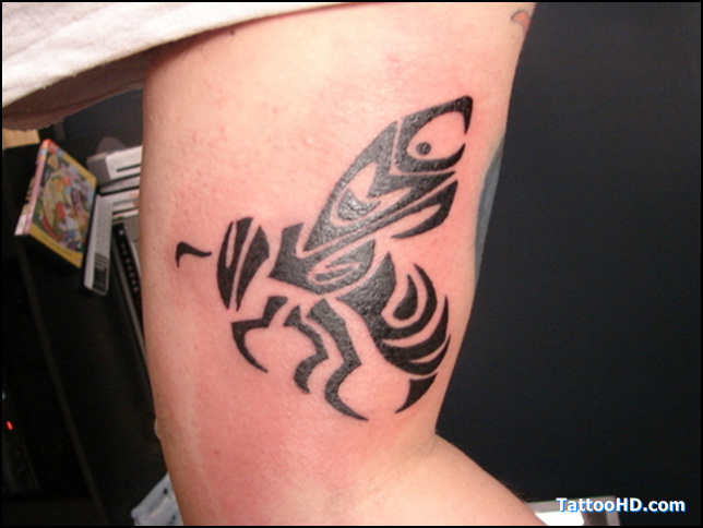 Black Tribal Bee Tattoo Design For Half Sleeve