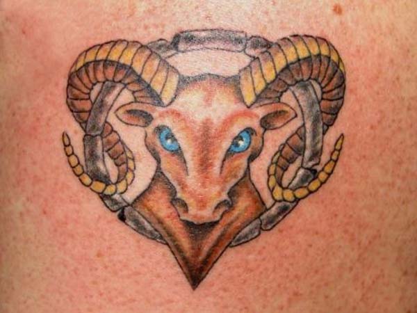 Blue Eyes Goat Head Capricorn Tattoo Design
