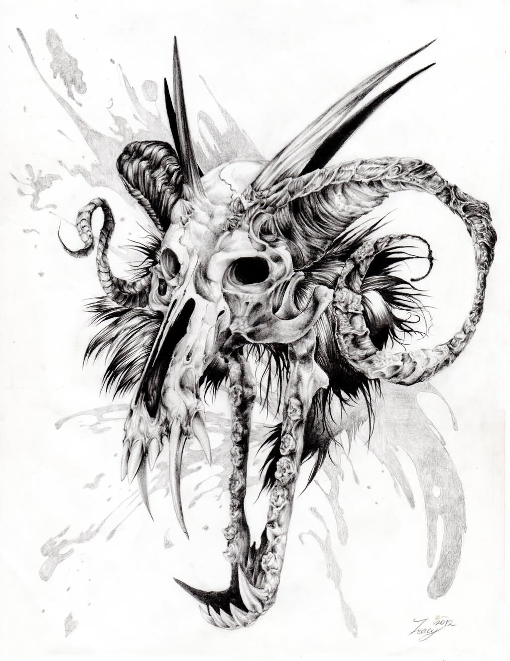 Capricorn Skull Tattoo Design Idea