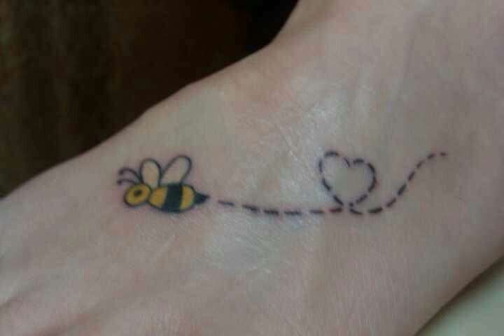 Cute Flying Bee Tattoo Design For Foot