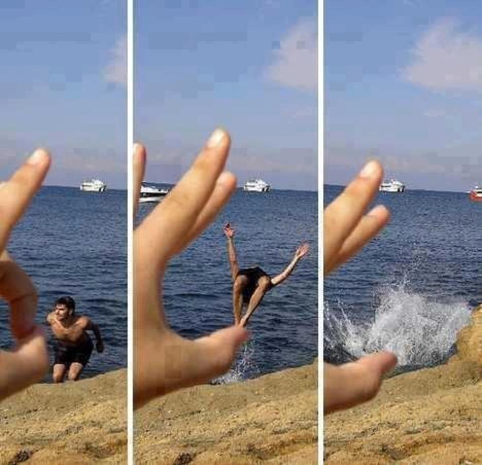 Funny Illusion Jump On Beach Picture For Facebook