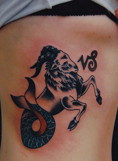 Girl Side Rib Capricorn Tattoo For Girls