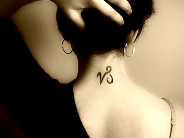 Girly Capricorn Zodiac Symbol Tattoo On Nape