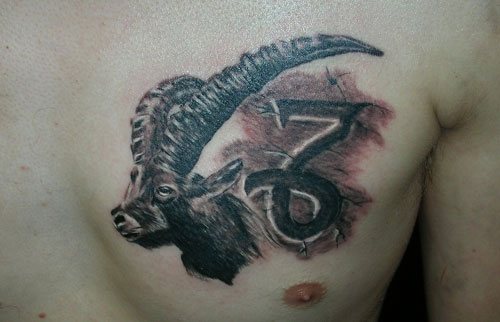Goat Capricorn Tattoo On Man Chest