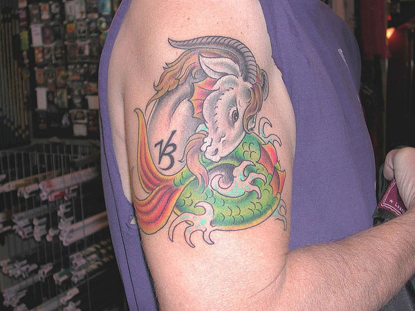 Goat Capricorn Tattoo On Right Half Sleeve