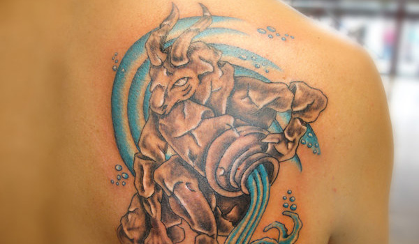 Incredible Capricorn Sun Sign Tattoo On Right Back Shoulder