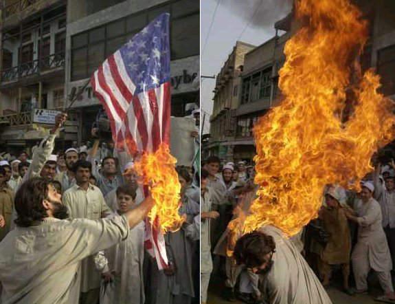Man Trying To Burn USA Flag Funny Picture