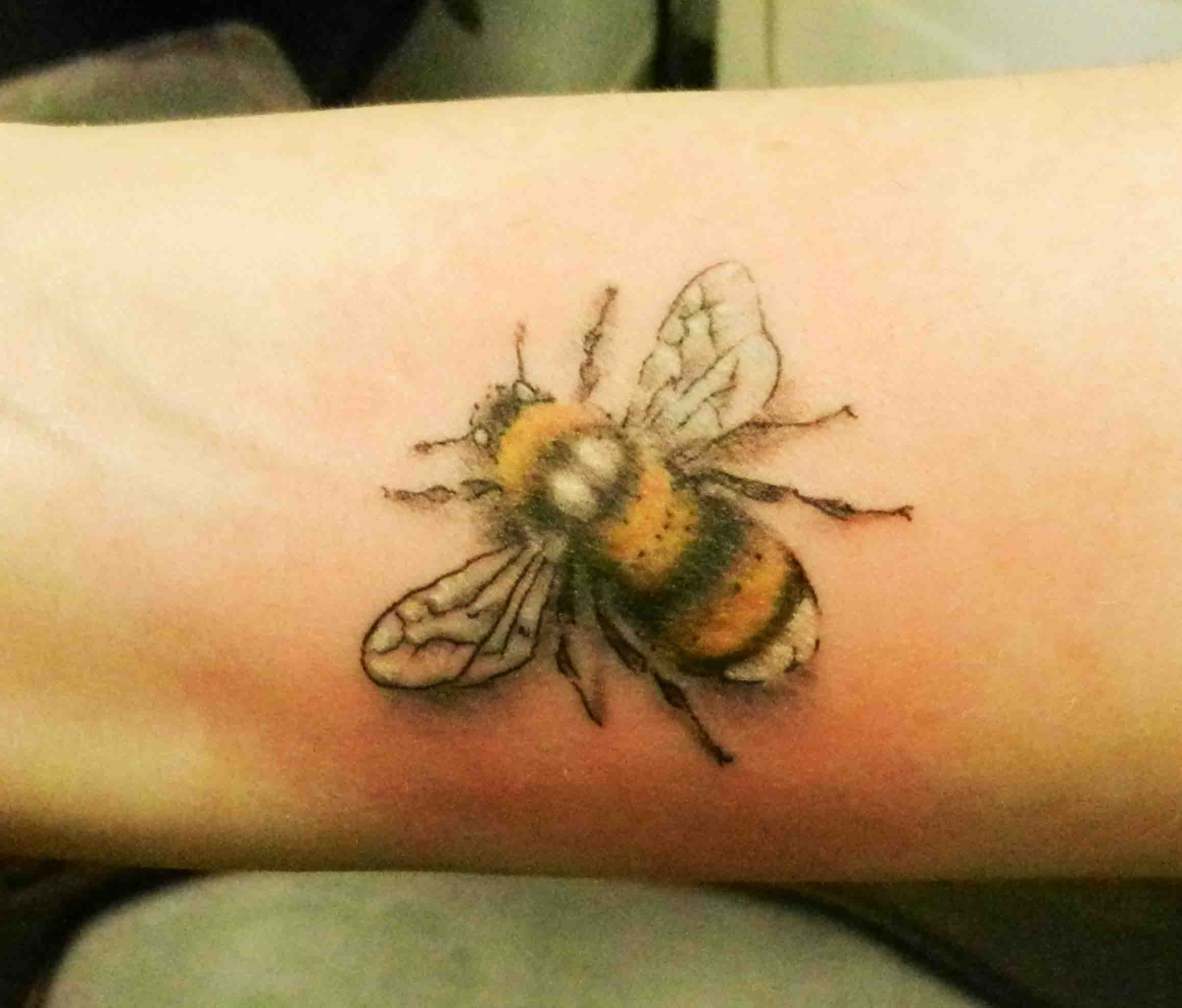 Realistic 3D Bee Tattoo Design For Forearm