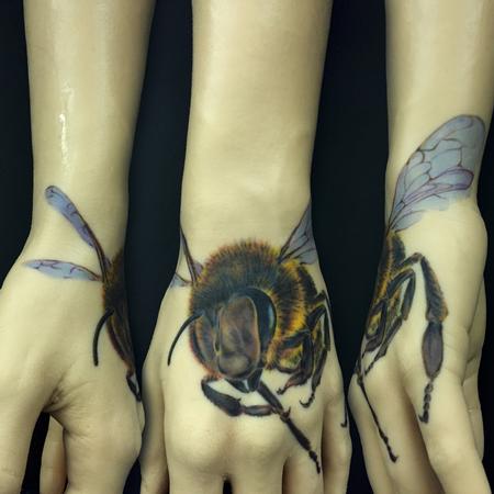 Realistic 3D Bee Tattoo On Hand