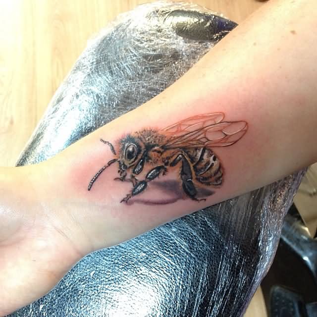 Realistic 3D Bee Tattoo On Wrist