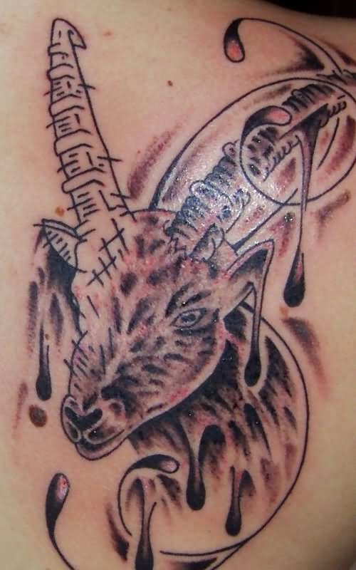 Right Back Shoulder Zodiac Capricorn Tattoo