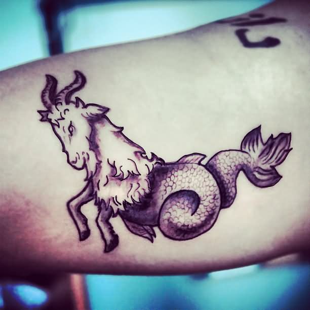 Right Bicep Grey Goat Capricorn Tattoo