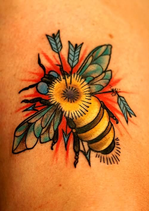 Traditional Arrow In Bee Tattoo Design