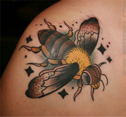 Traditional Bee Tattoo Design For Shoulder