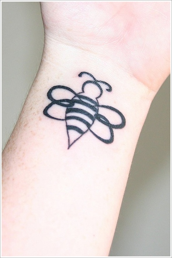 Unique Black Bee Tattoo On Wrist