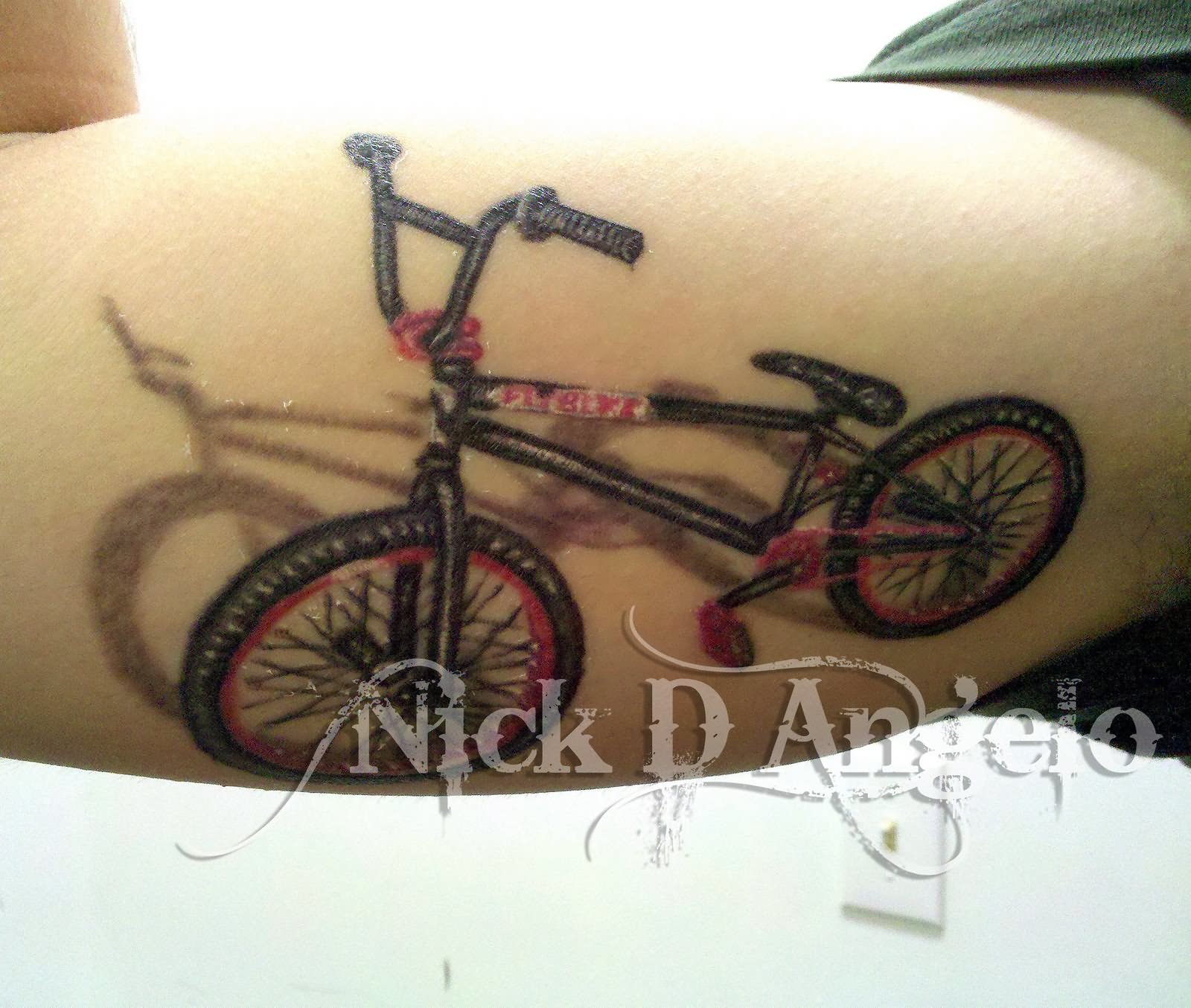 3D Bmx Bike Tattoo Design For Half Sleeve