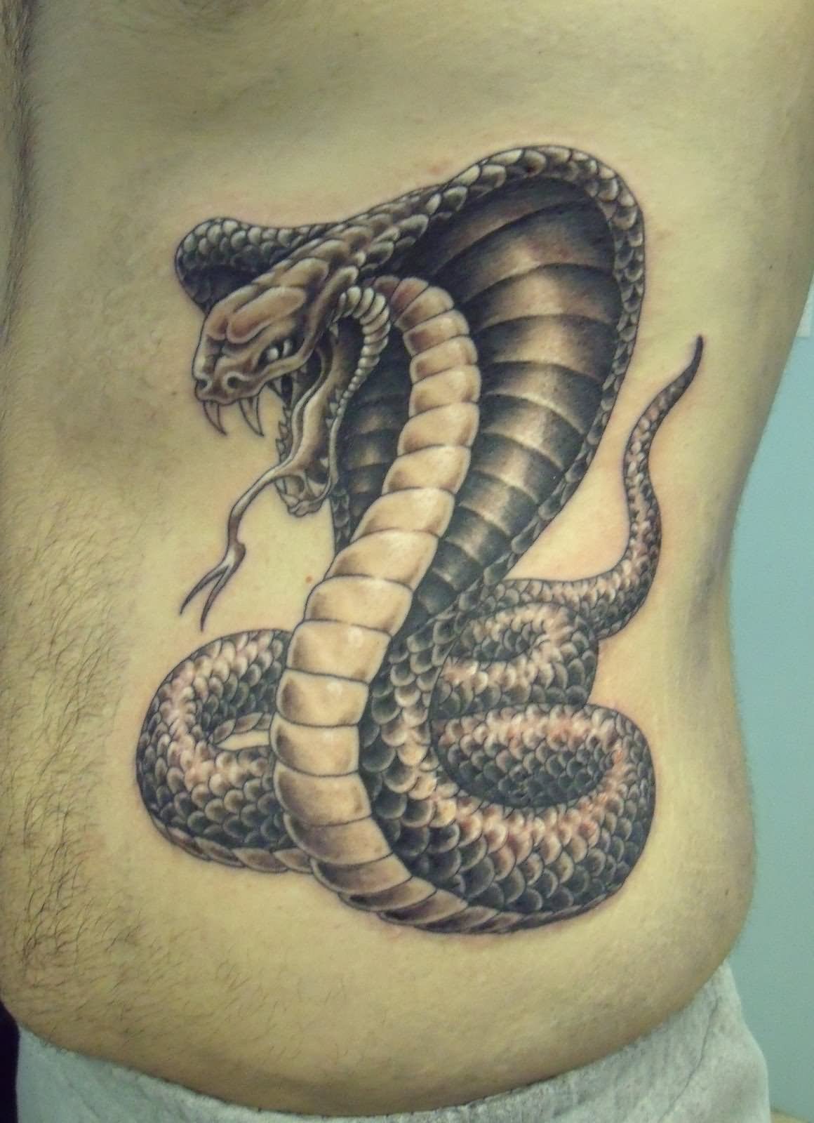 3D Cobra Snake Tattoo On Side Belly