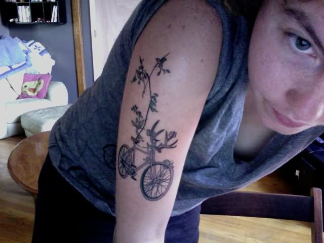 Amazing Bike Tattoo On Right Half Sleeve