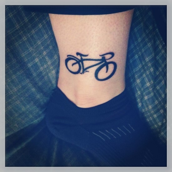 Amazing Black Bike Tattoo On Leg