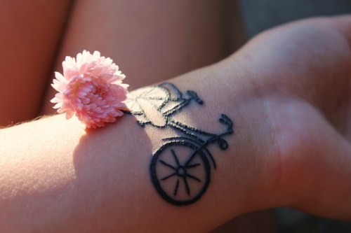 Amazing Black Bike Tattoo On Wrist