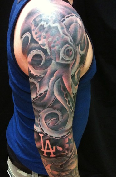 Amazing Octopus Tattoo On Full Sleeve