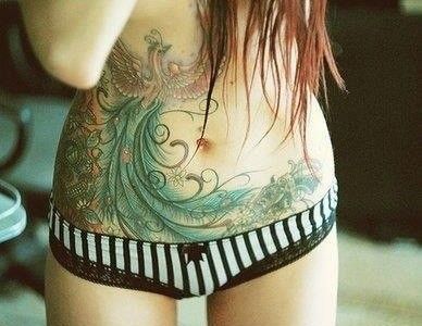 Amazing Phoenix Tattoo On Girl Belly