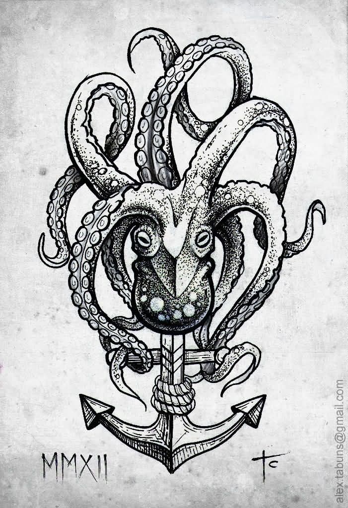 Anchor And Octopus Tattoo Design