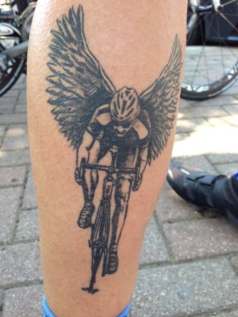 Angle Wing Biker Tattoo Design For Leg