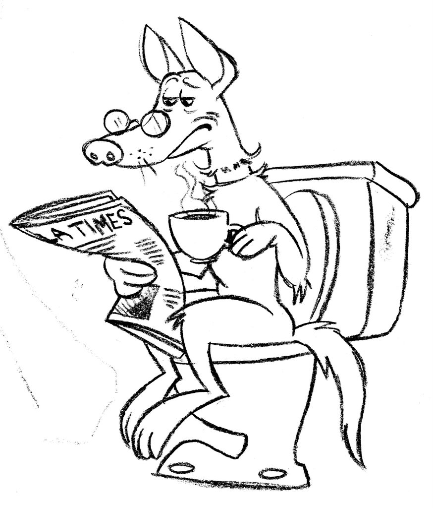 Animal Reading Sitting On Toilet Funny Drawing Image