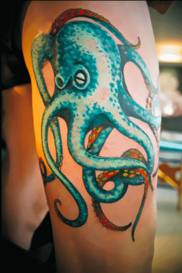 Aqua Color Octopus Tattoo Design