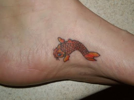 Aqua Koi Fish Tattoo On Foot