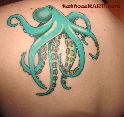 Aqua Octopus Tattoo Design For Upper Back