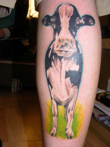 Attractive Cow Tattoo Design For Leg