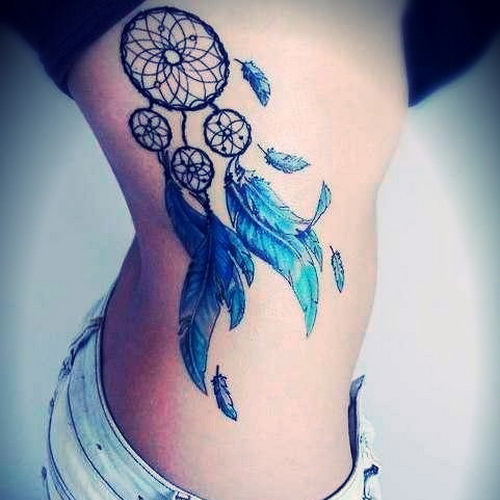 Awesome Dreamcatcher Tattoo On Side Belly