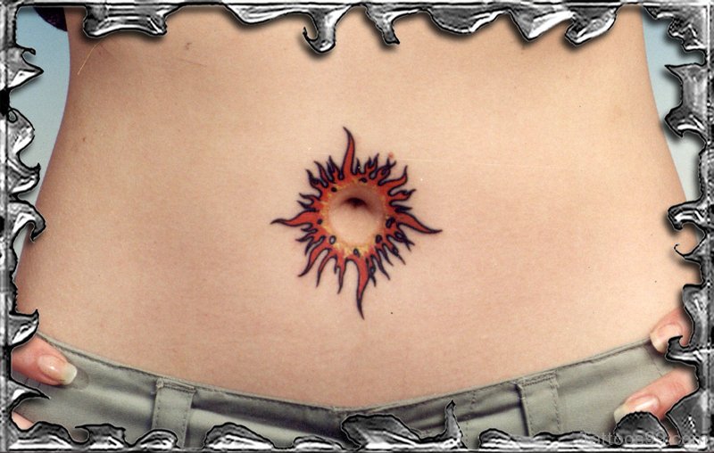 Awesome Sun Tattoo On Belly Button