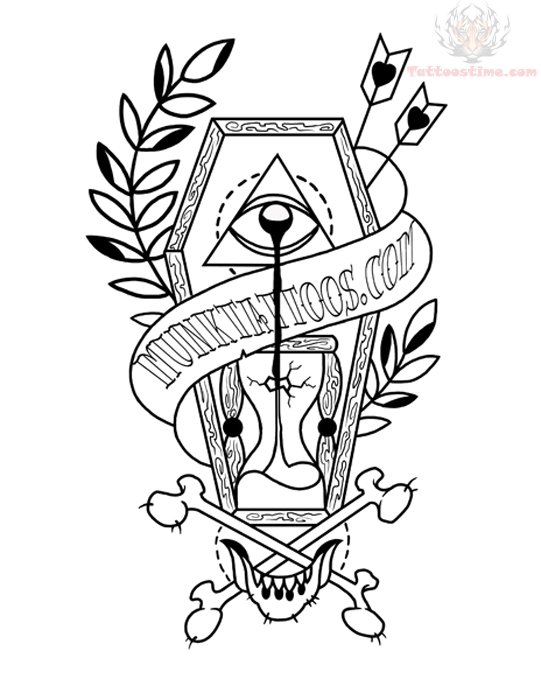 Banner And Coffin Tattoo Design Sample