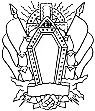 Banner And Outline Coffin Tattoo Design