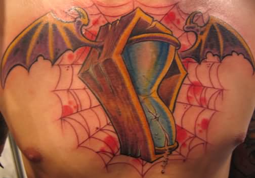 Bat Wings New School Coffin Tattoo by Jime Litwalk