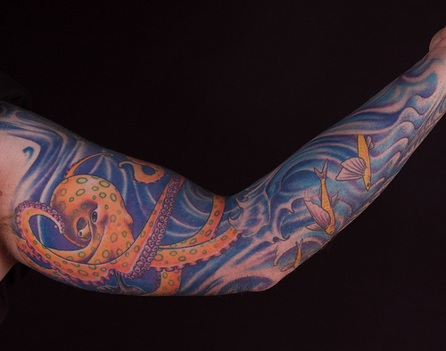 Beautiful Octopus Sleeve Tattoo Idea