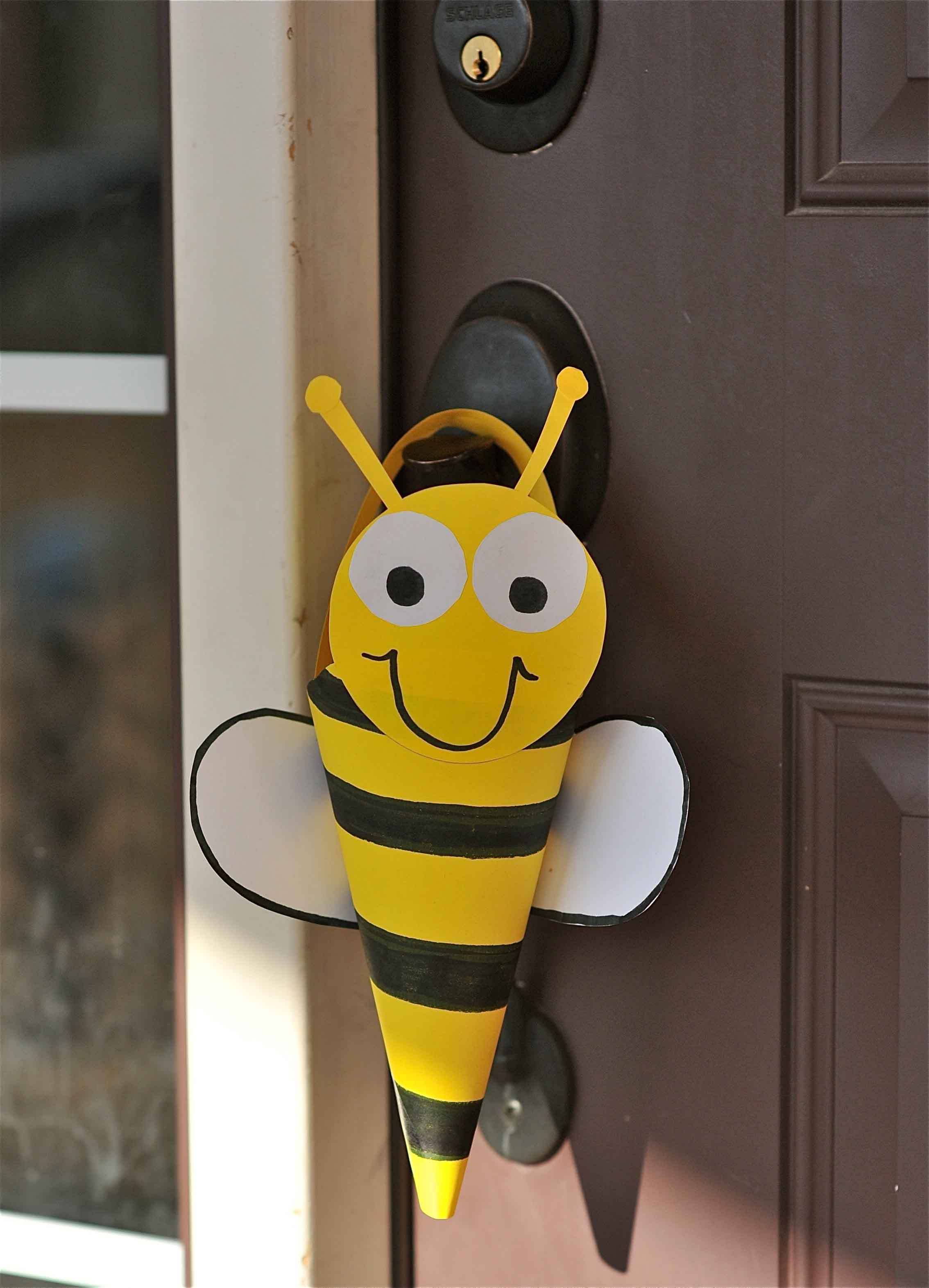 Bee Shaped May Day Basket Hanging On Door