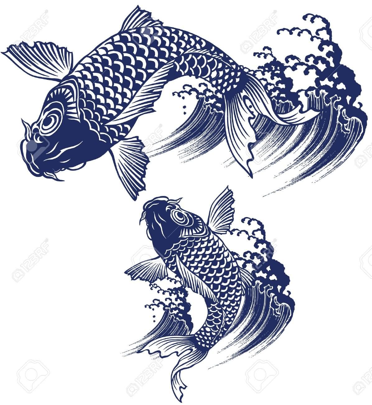 Best Two Carp Fish Tattoo Design