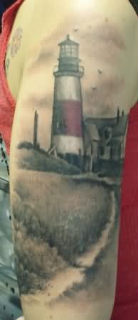 Biceps Lighthouse Tattoo For Men