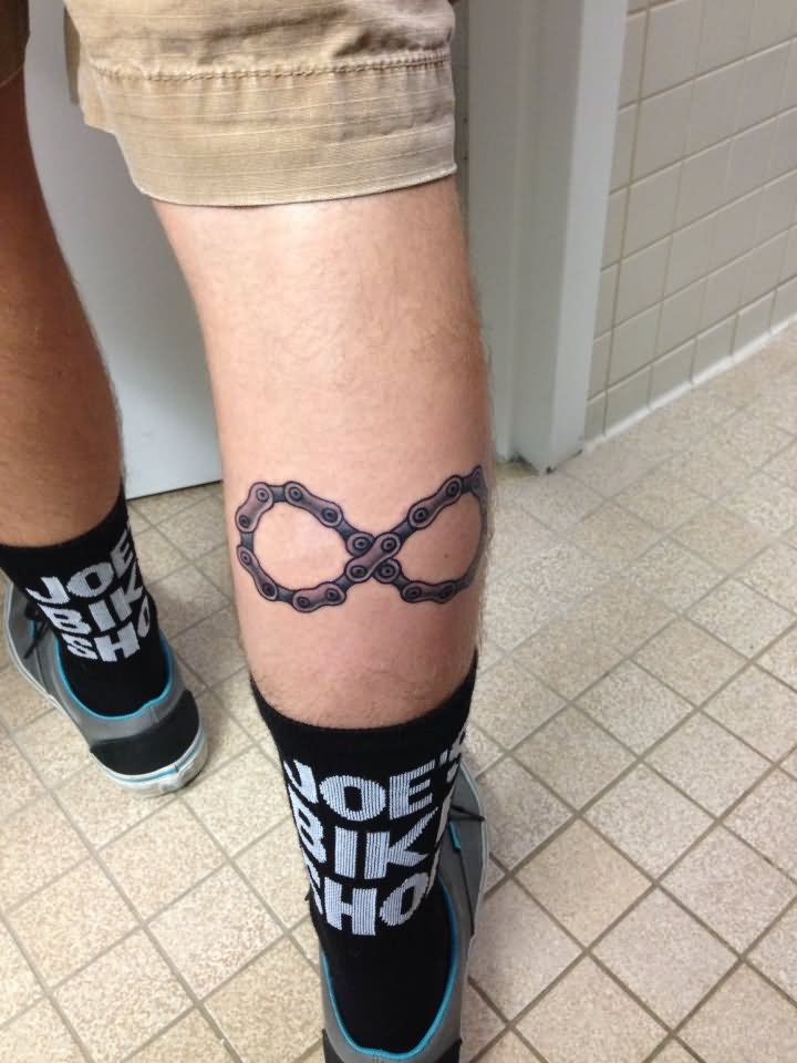 Bike Chain Infinity Tattoo On Leg Calf
