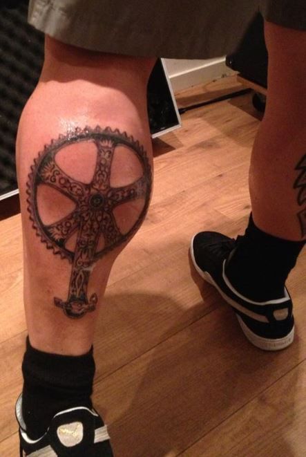 Bike Gear Tattoo On Leg Calf