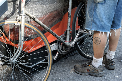 Bike Wheel Tattoo On Leg Calf