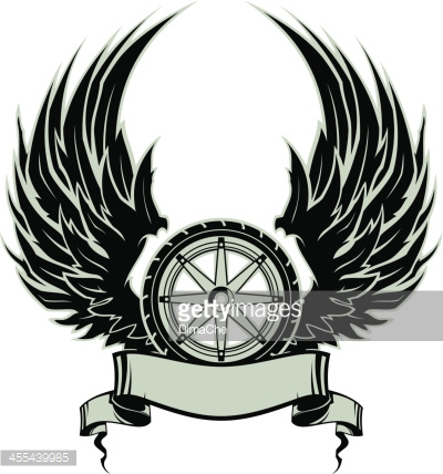 Bike Wheel With Wings And Ribbon Tattoo Design