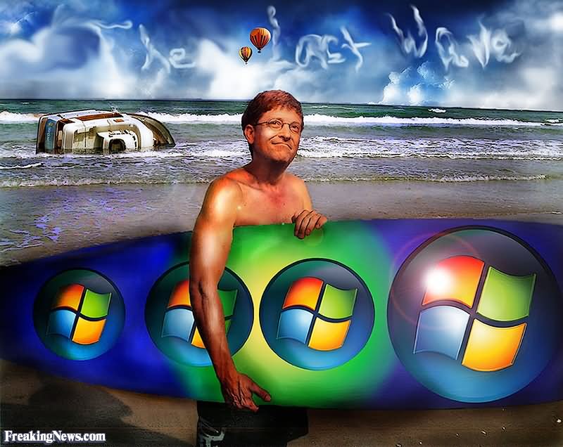 Bill Gates Surfing Funny Microsoft Image
